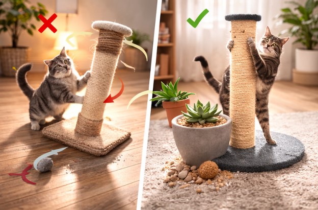 Choosing a scratching post with proper height and stability