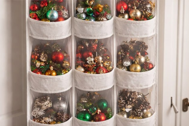 Decorar el árbol de Navidad con luces y adornos