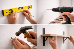How to hang a shelf straight using a level and proper anchors