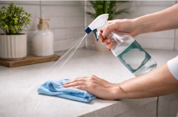 Quickly wiping horizontal surfaces with a microfiber cloth