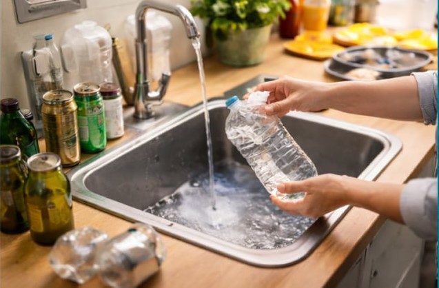 Rinsing containers and flattening cardboard before recycling