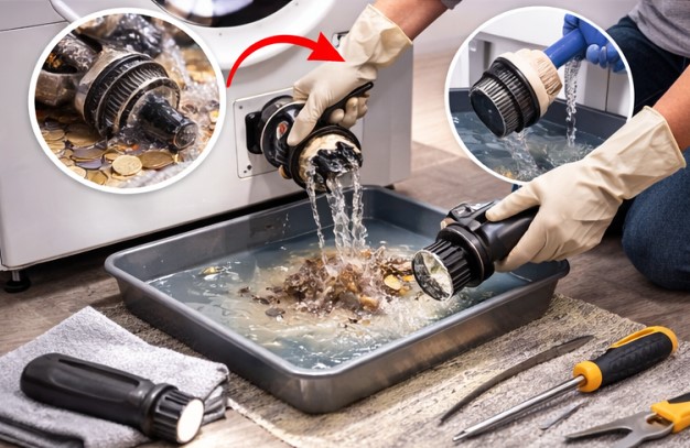 Cleaning the washing machine filter to restore spinning