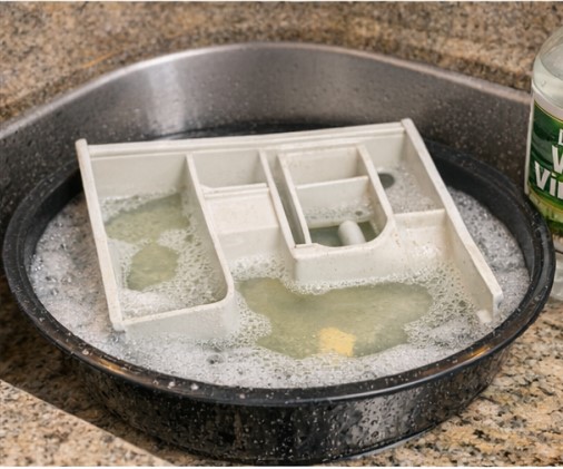 Cleaning the washing machine detergent drawer to remove mold and residue