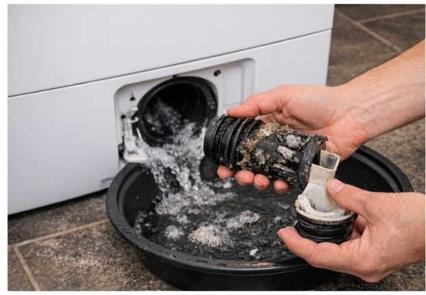 Cleaning the washing machine drain filter to remove buildup
