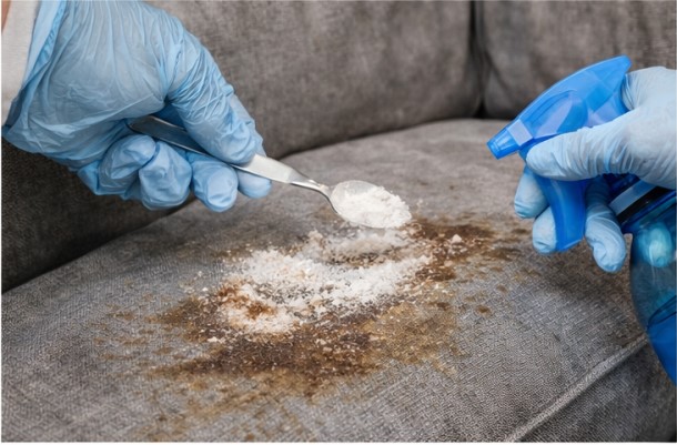 Rimozione delle macchie di caffè con aceto e bicarbonato