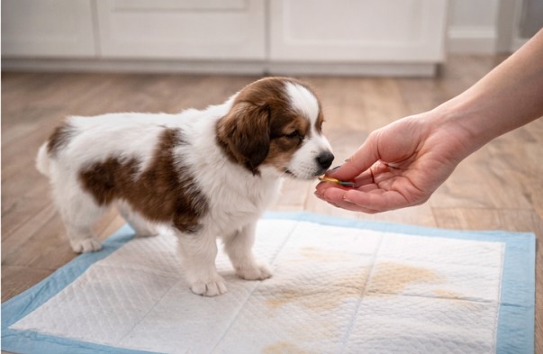Recompensar al cachorro con premios por usar el empapador