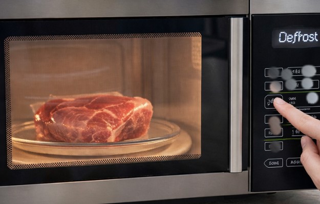 Thawing meat in the microwave using the defrost setting