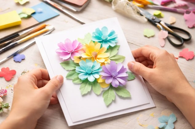 3D popup veya quilling teknikleriyle kart hazırlama