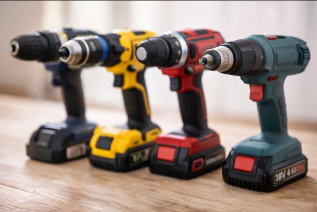 Different drill chuck types and operating modes including hammer function