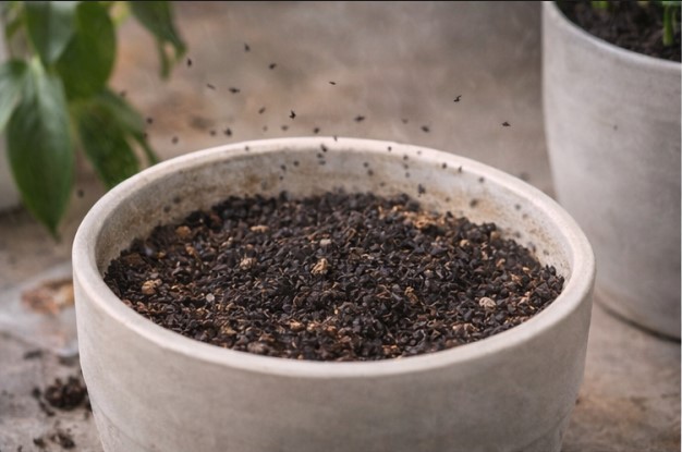 Causas de mosquitos en plantas: exceso de riego y mal drenaje