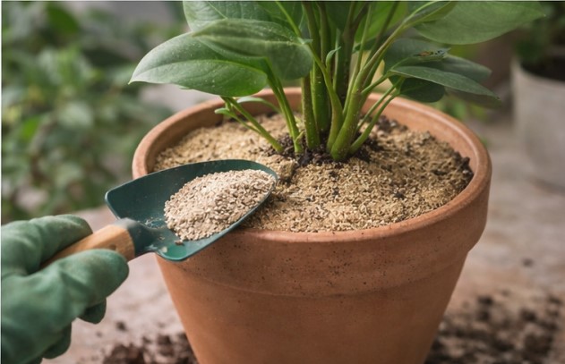 Cambiar la capa superior de tierra y añadir arena para evitar mosquitos