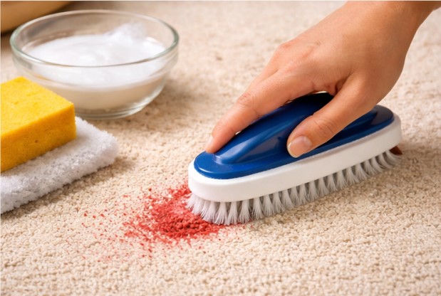 Careful small-area carpet spot treatment