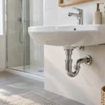 Clean bathroom sink with a visible P-trap pipe