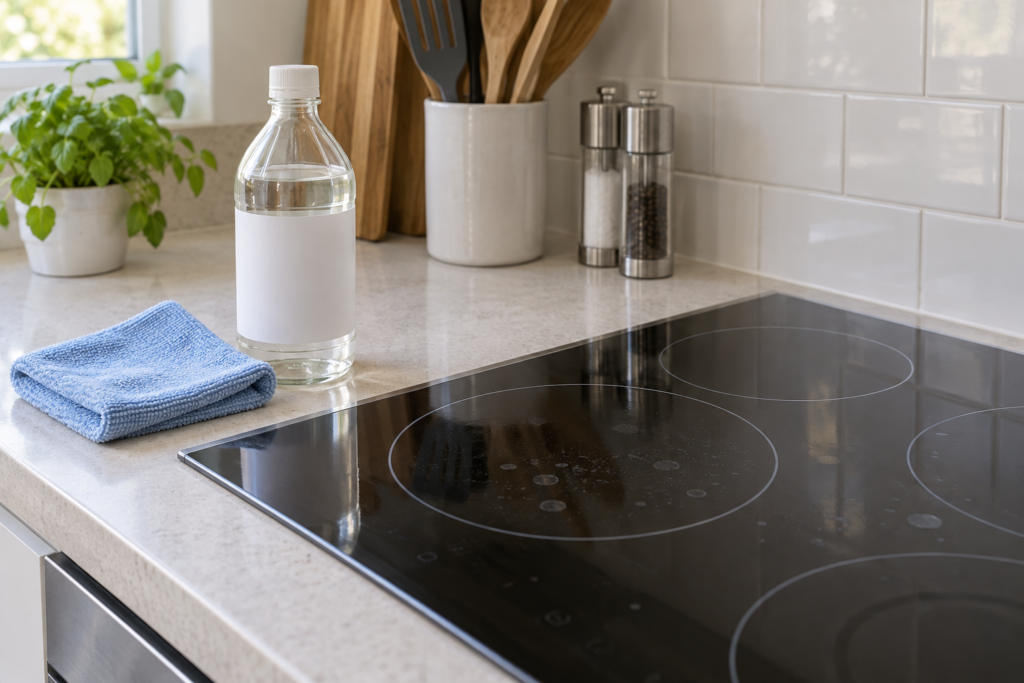Mild finishing solution beside a cooled ceramic cooktop